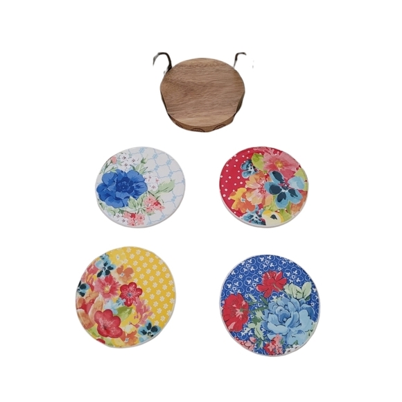 The Pioneer Women - Floral Ceramic Coaster Set with Stand - Picture 2 of 4
